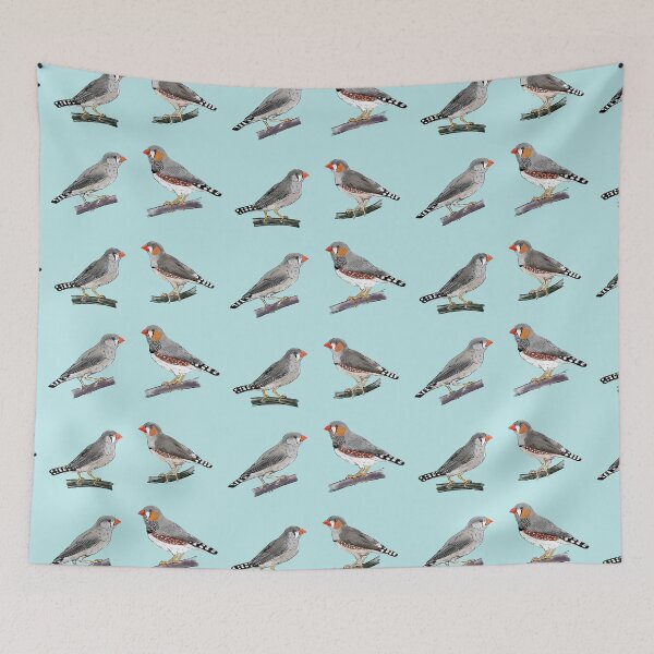 Item preview, Australian and Timor zebra finch pairs misty blue background designed and sold by yaoyao-friends.