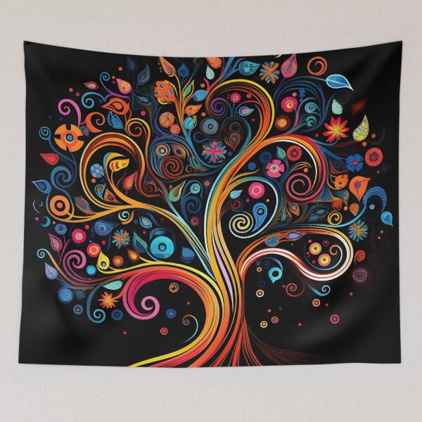 Item preview, Vibrant color doodle art tree print designed and sold by dcrc.