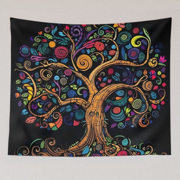 Item preview, vibrant color doodle art tree print designed and sold by dcrc.