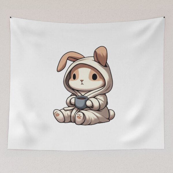 Item preview, Cute Beige and White Bunny Sipping Coffe designed and sold by Goondzik.