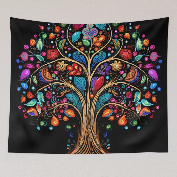 Item preview, vibrant color doodle art tree print designed and sold by dcrc.