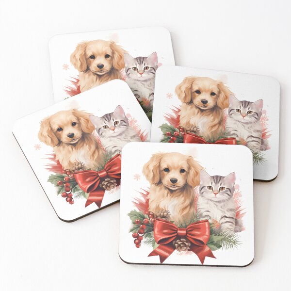 Item preview, Adorable dog and cat Christmas holiday print designed and sold by dcrc.