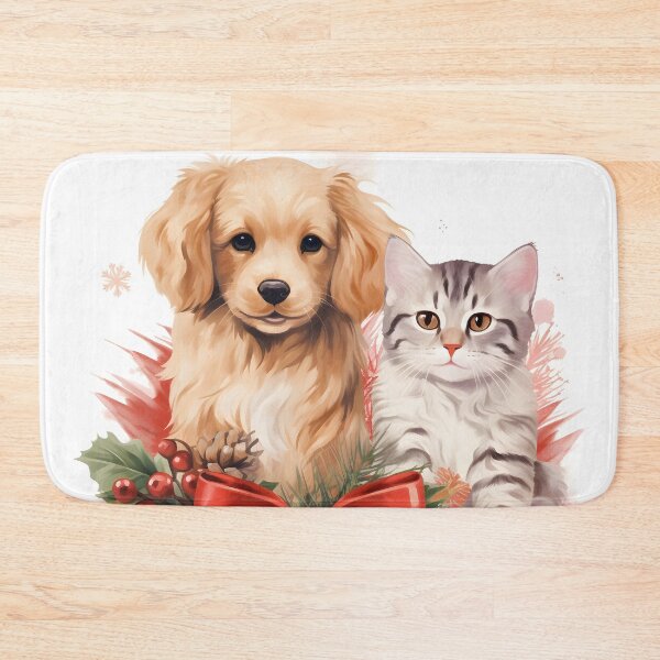 Item preview, Adorable dog and cat Christmas holiday print designed and sold by dcrc.