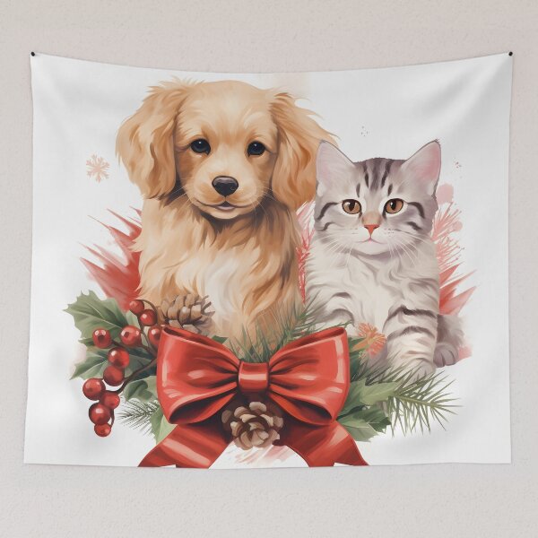 Item preview, Adorable dog and cat Christmas holiday print designed and sold by dcrc.