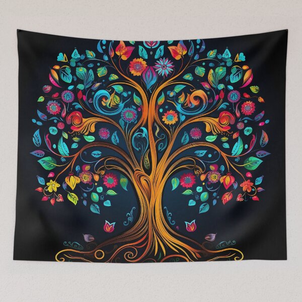 Item preview, Vibrant color doodle art tree print designed and sold by dcrc.