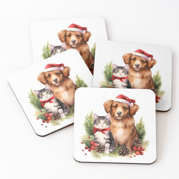 Item preview, Adorable dog and cat Christmas holiday print designed and sold by dcrc.
