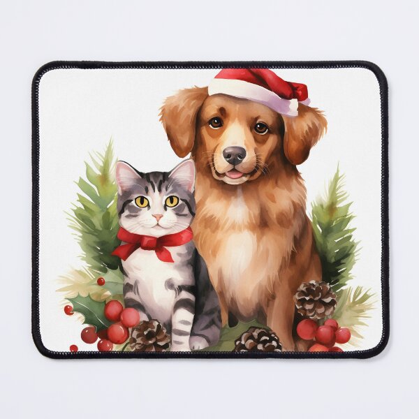 Item preview, Adorable dog and cat Christmas holiday print designed and sold by dcrc.