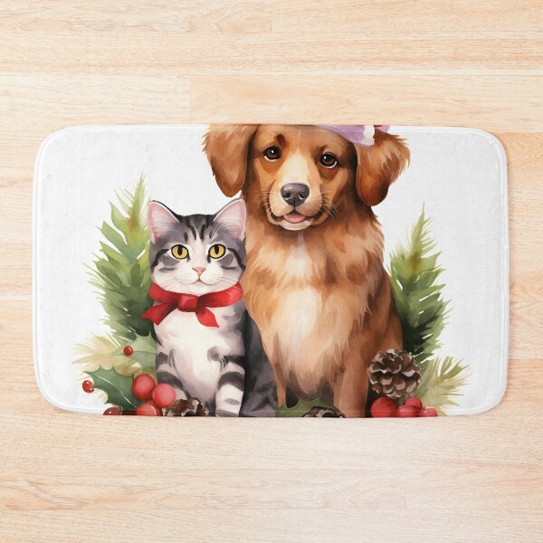 Item preview, Adorable dog and cat Christmas holiday print designed and sold by dcrc.