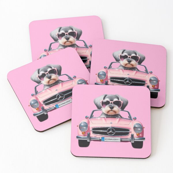 Item preview, Miniature Schnauzer Driving a Pink Convertible designed and sold by barksandsqueaks.
