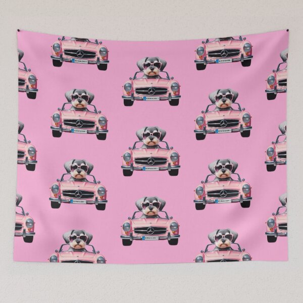 Item preview, Schnauzer miniatura conduciendo un convertible rosa designed and sold by barksandsqueaks.
