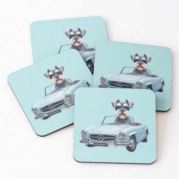 Item preview, Miniature Schnauzer Driving a Blue Convertible designed and sold by barksandsqueaks.
