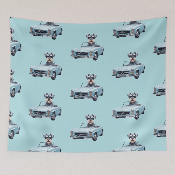 Item preview, Schnauzer miniatura conduciendo un convertible azul designed and sold by barksandsqueaks.