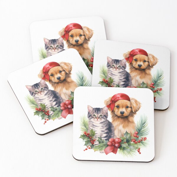 Item preview, adorable dog and cat christmas holiday print designed and sold by dcrc.