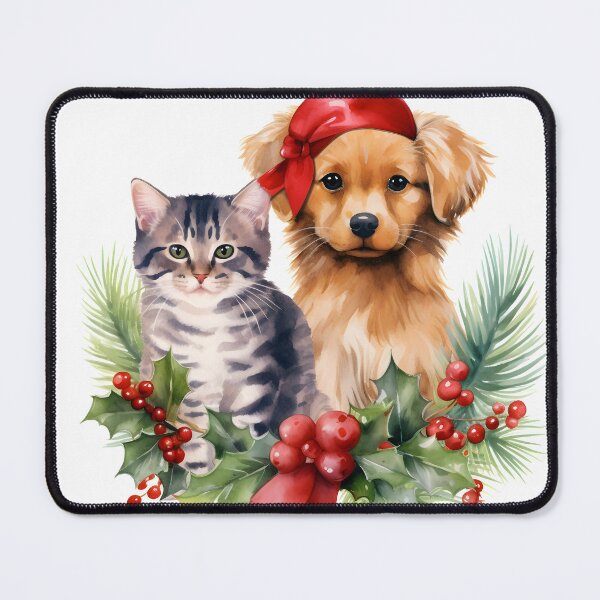 Item preview, adorable dog and cat christmas holiday print designed and sold by dcrc.