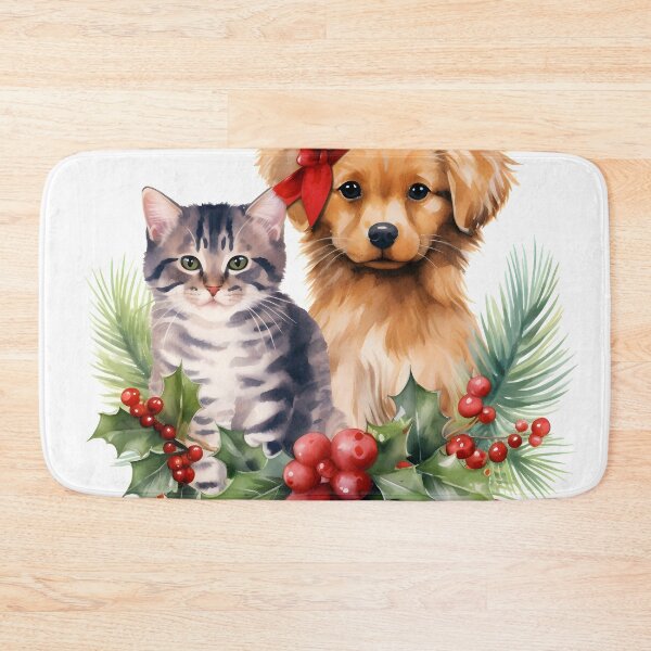 Item preview, adorable dog and cat christmas holiday print designed and sold by dcrc.