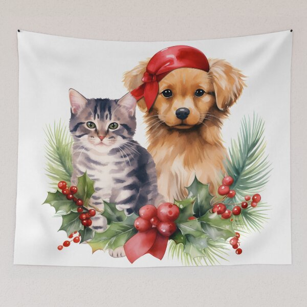 Item preview, adorable dog and cat christmas holiday print designed and sold by dcrc.
