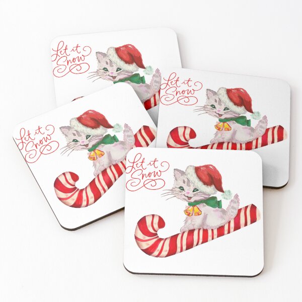 Item preview, Let it Snow! Retro Christmas kitty riding a candy cane  designed and sold by K Mussack.