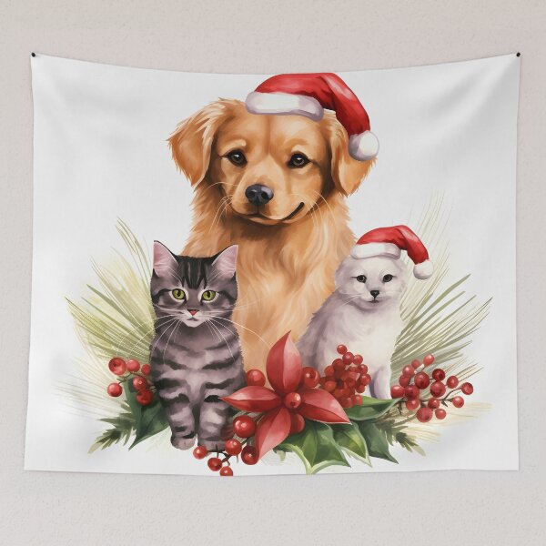 Item preview, adorable dog and cat christmas holiday print designed and sold by dcrc.