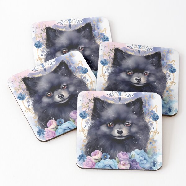 Item preview, cute black Pomeranian in blue flowers designed and sold by WallyPink.