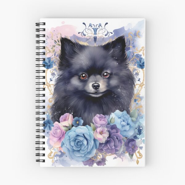 Item preview, cute black Pomeranian in blue flowers designed and sold by WallyPink.