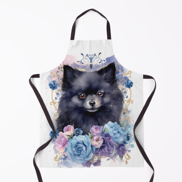 Item preview, cute black Pomeranian in blue flowers designed and sold by WallyPink.