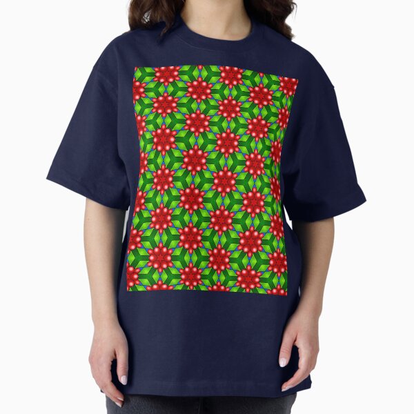 Red Flowers on a Green Background Oversized T-Shirt