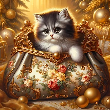 Artwork thumbnail, Golden Rococo Cat Splendor by DeenaDee