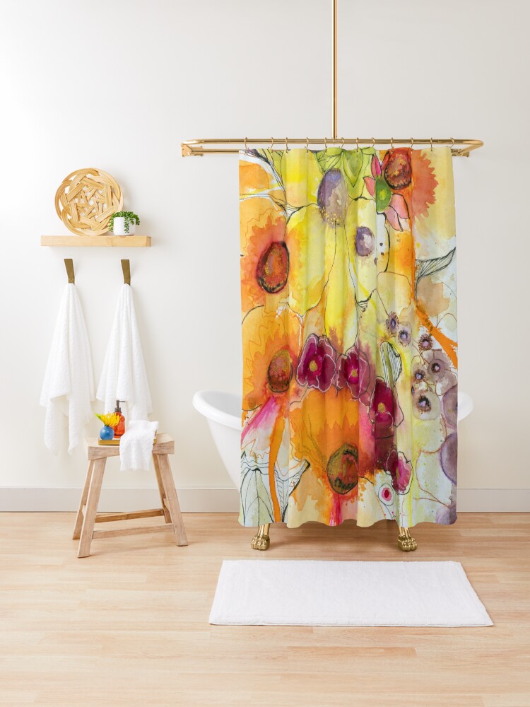 Thumbnail 1 of 5, Shower Curtain, Orange abstract designed and sold by BirgitteB.