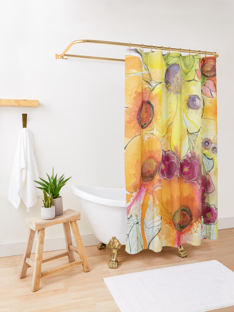 Thumbnail 3 of 5, Shower Curtain, Orange abstract designed and sold by BirgitteB.