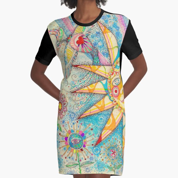 The Lady, The Sun and The Shooting Star Graphic T-Shirt Dress