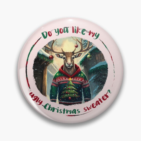 Item preview, Ugly Christmas sweater: Festive deer-man in winter wonderland wearing a sweater with a Christmas tree and ornaments designed and sold by WitchDesign.
