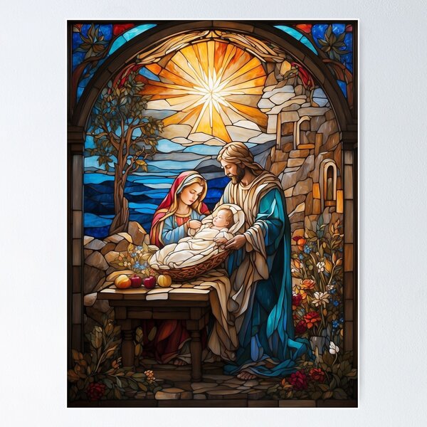 Item preview, Stained Glass Art, Birth of Saviour Jesus Christ - Christian designed and sold by HeavenArtStudio.
