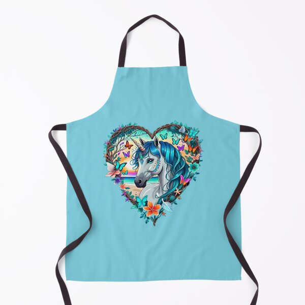 Item preview, Unicorn with Blue Hair at the Beach with Butterflies and Flowers in a Heart Shape designed and sold by Beachy.