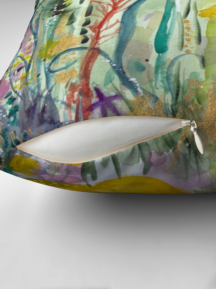 Thumbnail 2 of 4, Pillow, yellow seahorse in colourful sea designed and sold by BirgitteB.