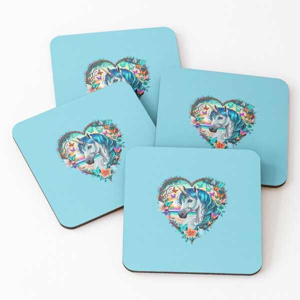Item preview, Unicorn with Blue Hair at the Beach with Butterflies and Flowers in a Heart Shape designed and sold by Beachy.