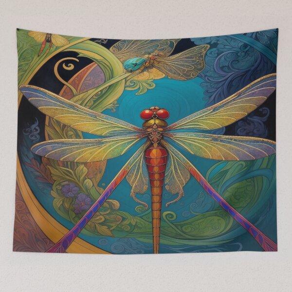 Item preview, Dragonfly Art Nouveau Painting designed and sold by druidwolfart.