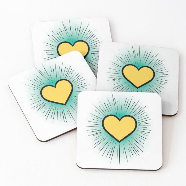 Item preview, Golden Yellow Heart Starburst Sticker with teal background designed and sold by KBCray.