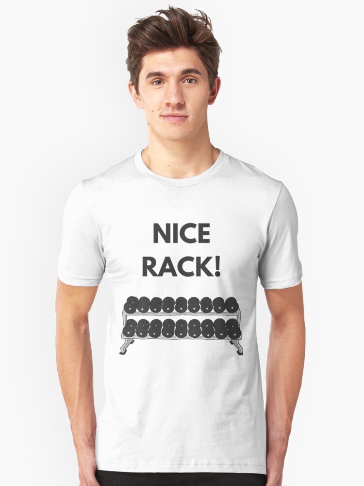 "Workout Pun Nice Rack! Funny Workout Design" Tshirt by LolaAndJenny Redbubble