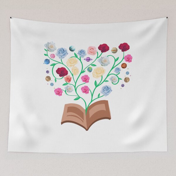Item preview, Flowers Growing From Book | Many beautiful roses blooming with planets | Little Blue Flowers S designed and sold by CircinusStore.