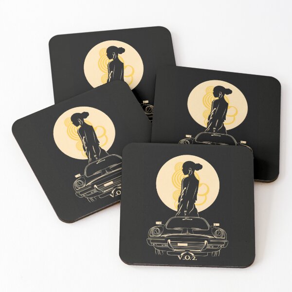 Item preview, Epochal Contrasts: Contemporary Harmony Between the Modern Woman and Nostalgia of a Vintage Car, in a Minimalist Nighttime Setting designed and sold by ThePastinPrints.