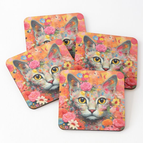 Item preview, Flower cat Abyssinian cat with yellow eyes designed and sold by WallyPink.