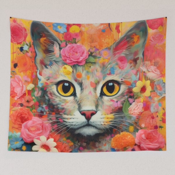 Item preview, Flower cat Abyssinian cat with yellow eyes designed and sold by WallyPink.