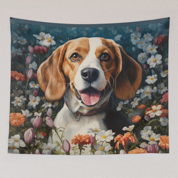 Item preview, cute beagle dog in flowers designed and sold by WallyPink.