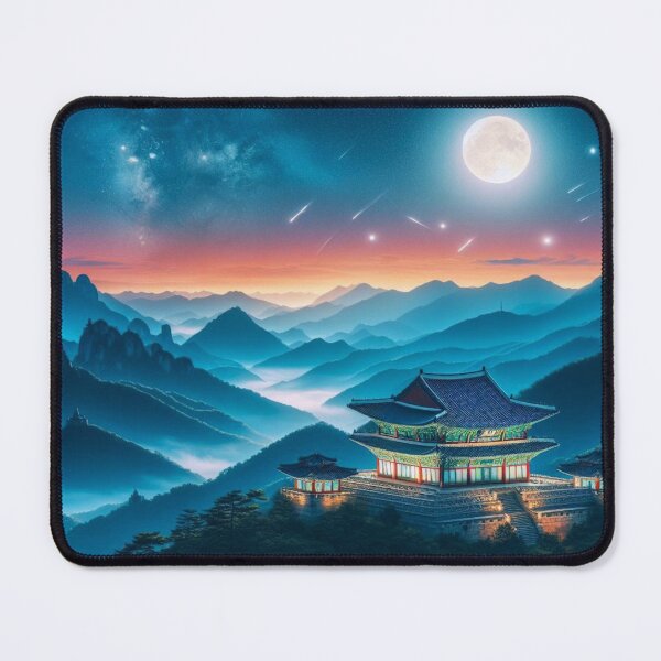 Item preview, Korean mountains and temples at sunset. designed and sold by growing-mom.