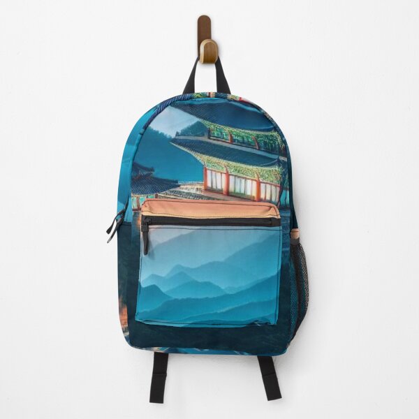 Item preview, Korean mountains and temples at sunset. designed and sold by growing-mom.