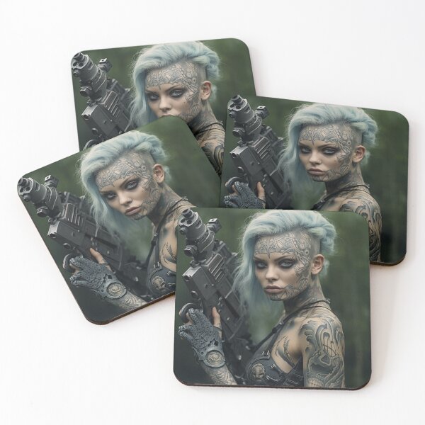 Item preview, Fierce-looking woman with ice-blue hair designed and sold by freddyaiart.