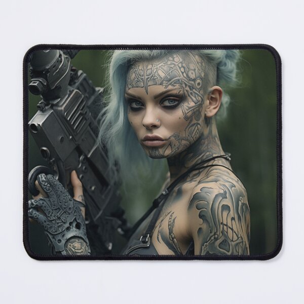 Item preview, Fierce-looking woman with ice-blue hair designed and sold by freddyaiart.