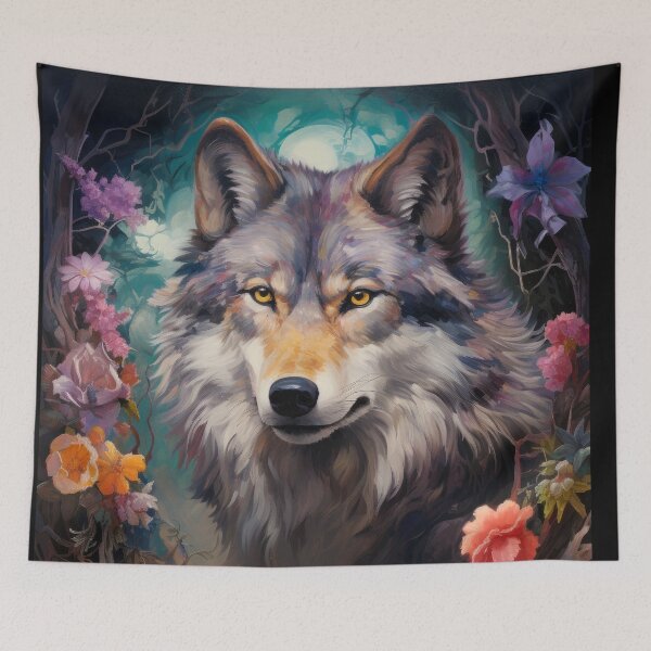 Item preview, Gray wolf in flowers designed and sold by WallyPink.