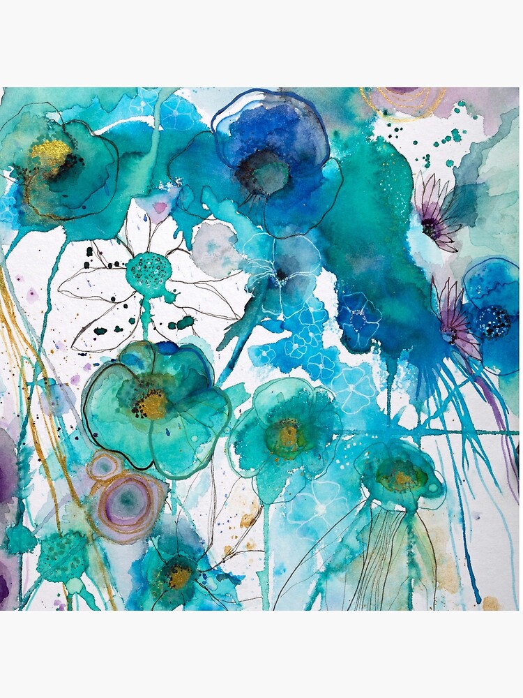 Thumbnail 4 of 4, Pillow, Abstract watercolour in blue designed and sold by BirgitteB.
