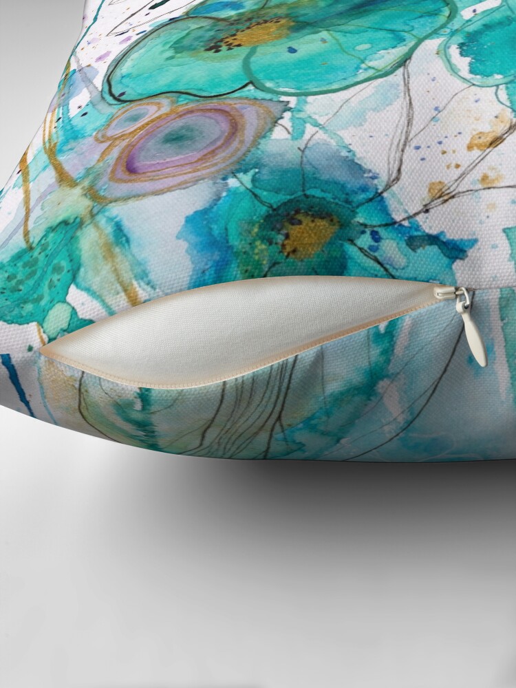 Thumbnail 2 of 4, Pillow, Abstract watercolour in blue designed and sold by BirgitteB.